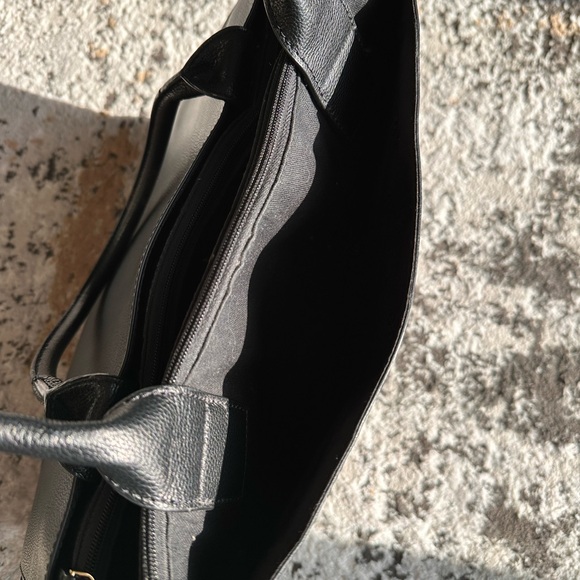 Tory Burch Black Leather & Canvas Double-Compartment Tote - Picture 3 of 5